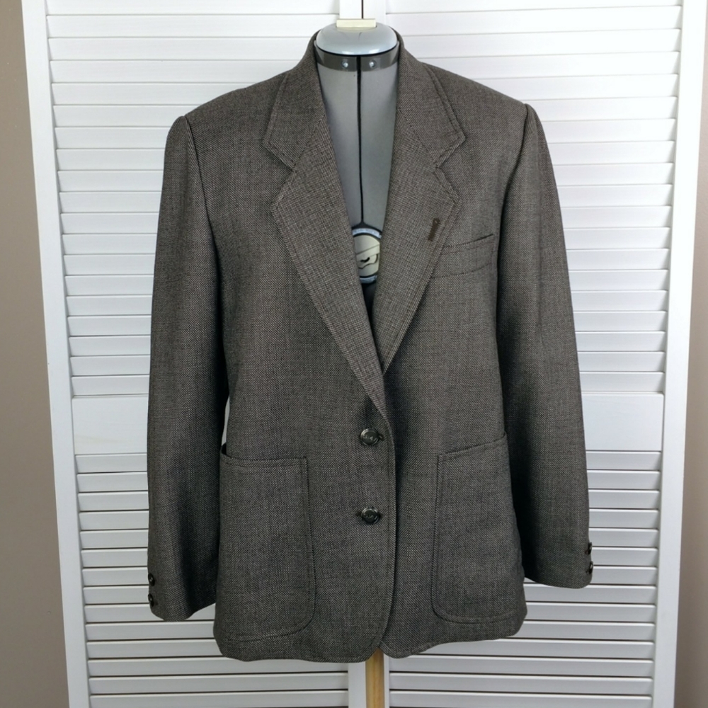 Gian Marco Venturi men brown wool blazer birdseye print ~39R